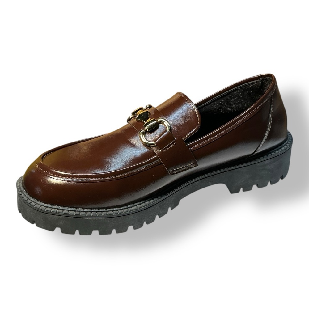 Brown Leather Horsebit Loafers Chunky Lug Sole Gold Hardware EU 40 US 9 - Picture 10 of 11